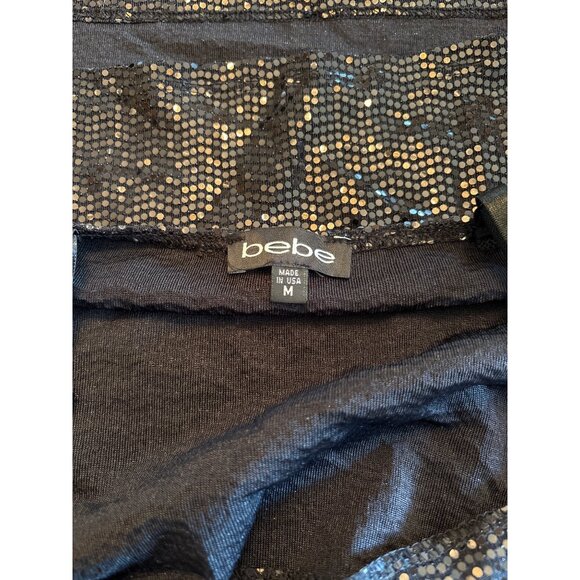 Bebe Black Sequin Two Piece Shimmer Set Medium Made In USA Disco Halter - Picture 4 of 9